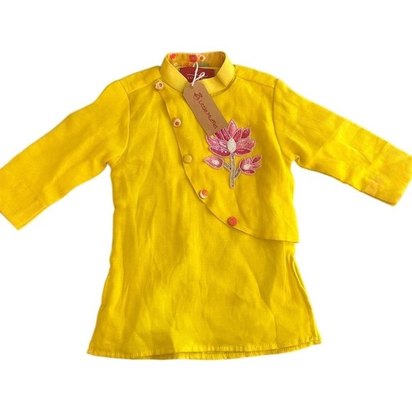 NWT Yellow Embroidered Kurta Set Boys M Floral Party Outfit‎ Long Sleeve - Picture 1 of 7